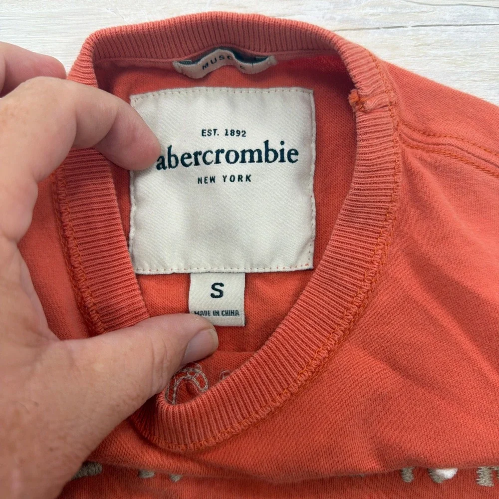 Abercrombie T-Shirt New York Athl Muscle Fit Graphic Orange Men Small